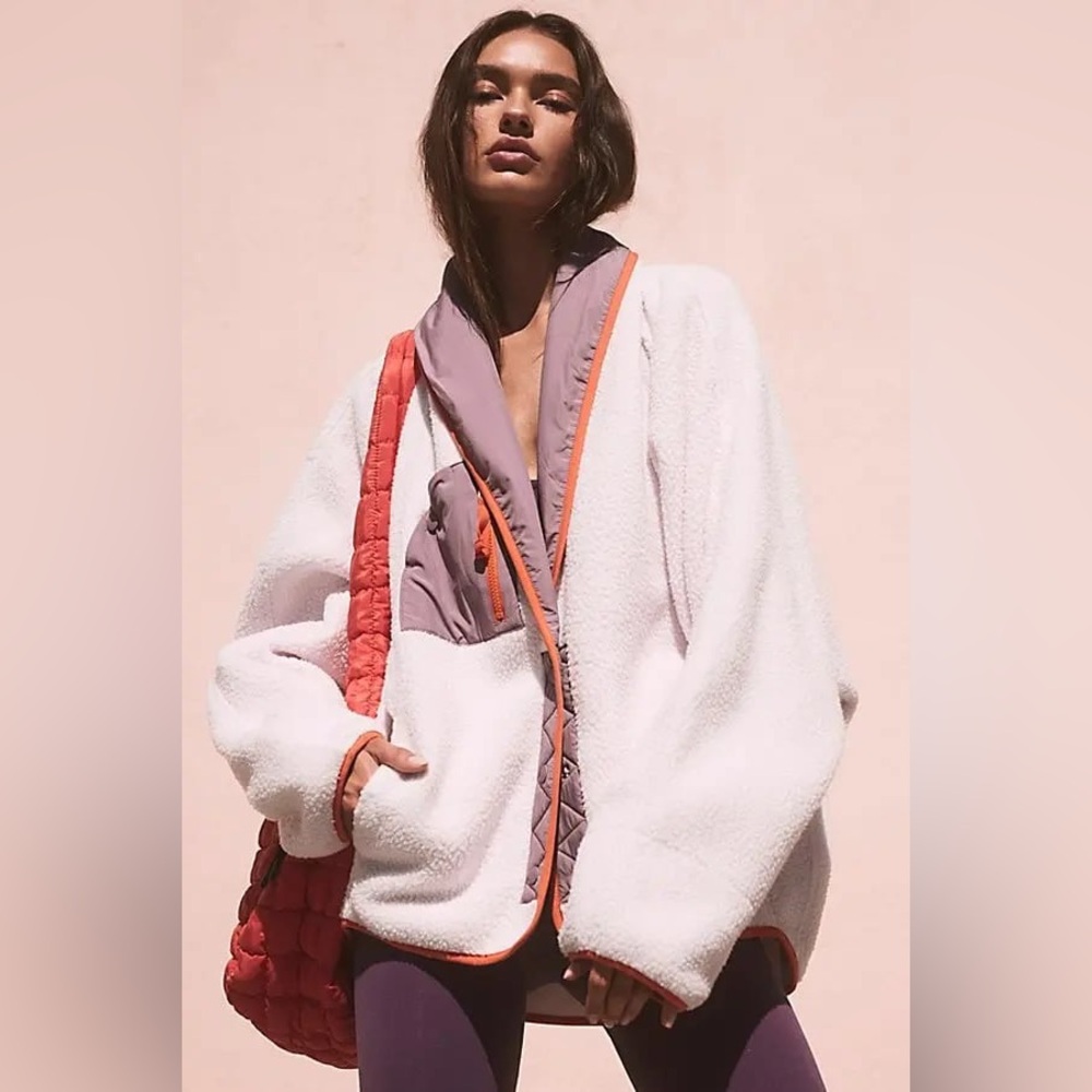 FP Movement by Free People White and Purple Teddy Jacket